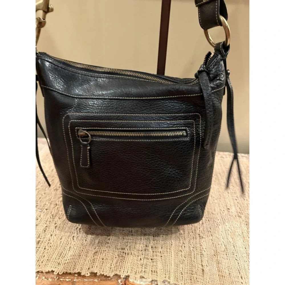 vintage Coach‎ Black Chelsea Laced Duffle Crossbody Pebble Leather bag 10399